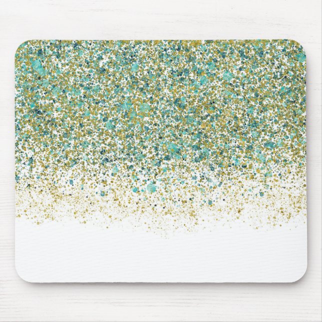 Mousepad Glitter Dourado branco e azul lacrimogênio moderno (Frente)