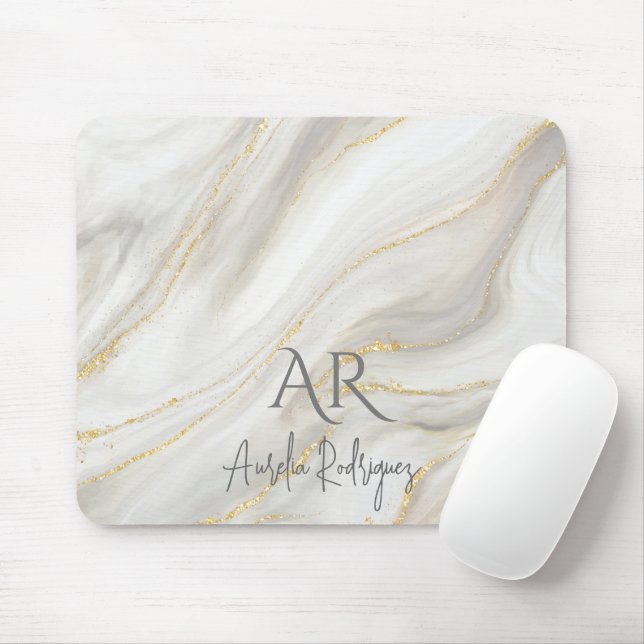 Mousepad Glitter Dourado de mármore branco personalizável (Com mouse)