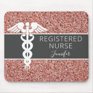 Mousepad Glitter Dourado de Rosa de Enfermeiro Personalizad