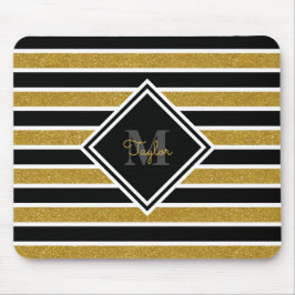 Mousepad Glitter Dourado Elegante com Monograma de Nome