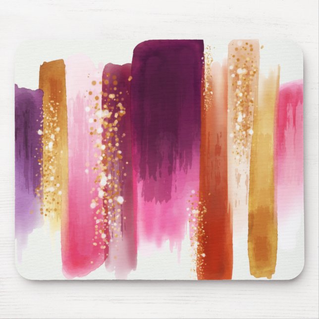 Mousepad Glitter Dourado, Rosa, Brilhante Brushstrokes (Frente)