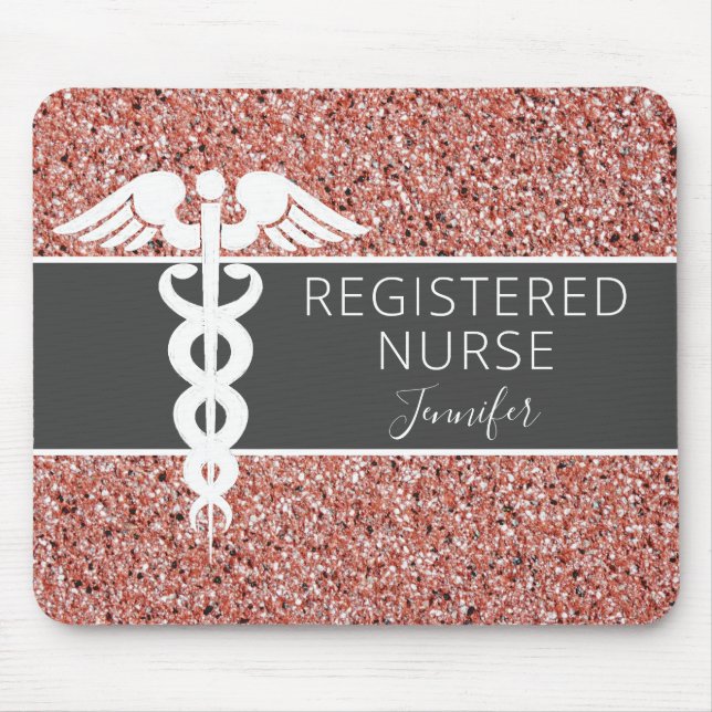 Mousepad Glitter Dourado Rosa de Enfermeiro Registrado Pers (Frente)