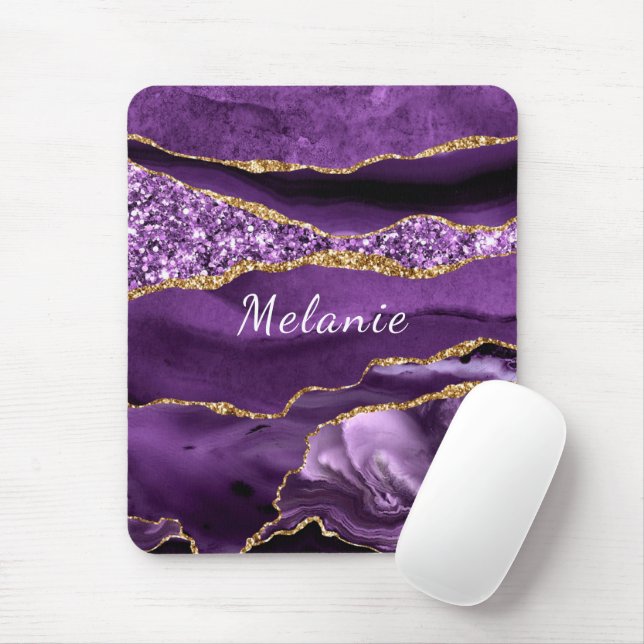 Mousepad Glitter Dourado Roxo Personalize Seu Nome Mouse Pa (Com mouse)
