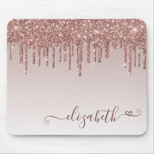 Mousepad Glitter Drips Rosa Dourado Elegant Heart Script Na