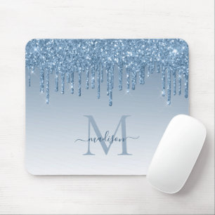 Mousepad Glitter Drives Blue Sparkle Monograma Elegante