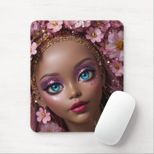 Mousepad Glitter e Flores de Bonecas Esparsas