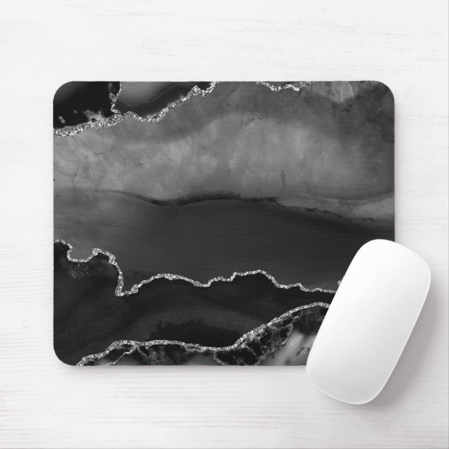 Mousepad Glitter Elegante De Prata Elegante Preto (Com mouse)