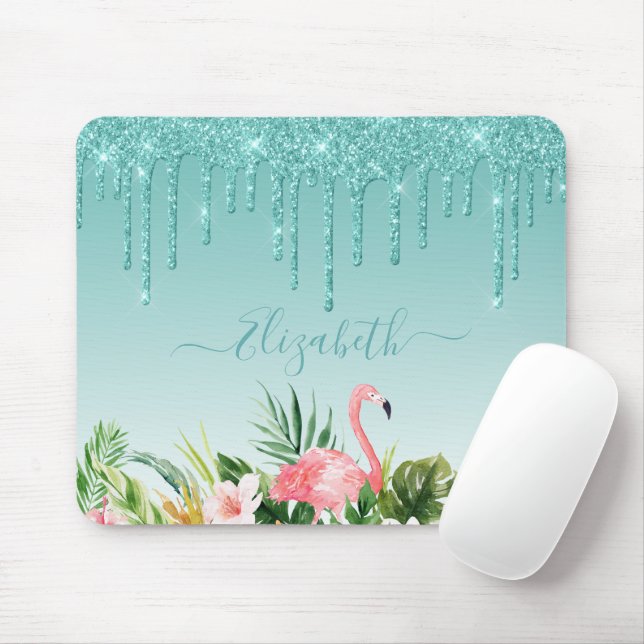 Mousepad Glitter Floral Tropical de Aquarela (Com mouse)