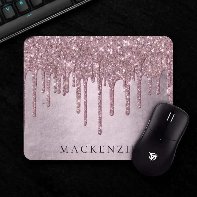 Mousepad Glitter Girly | Monograma Rosa Dusty (Criador carregado)