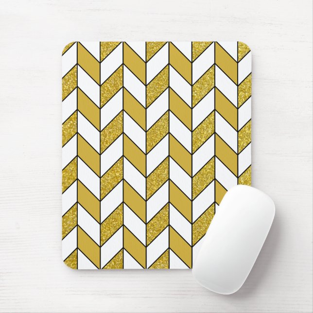 Mousepad Glitter Herringbone Moderno Dourado (Com mouse)
