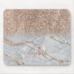 Mousepad Glitter Moderno Ombre Rosa Dourado Mármore Monogra