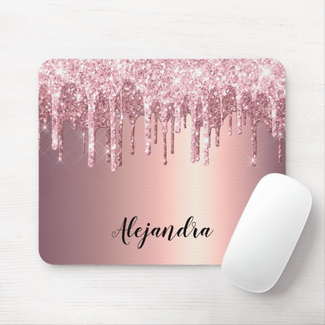 Mousepad Glitter na moda de cobre, rosa de cobre, gotas de  (Com mouse)