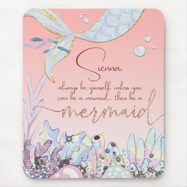 Mousepad Glitter personalizado de Pastel "Seja uma Sereia" (Frente)