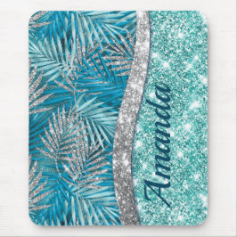 Mousepad Glitter prateado verde-cinzento deixa monograma
