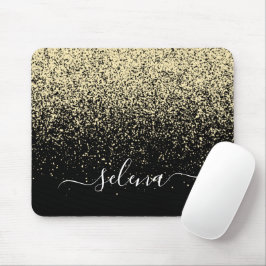 Mousepad Glitter Preto Dourado Monograma Menina