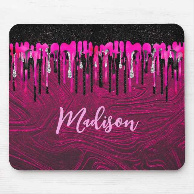 Mousepad Glitter preto rosa quente quente pia pinga monogra (Frente)