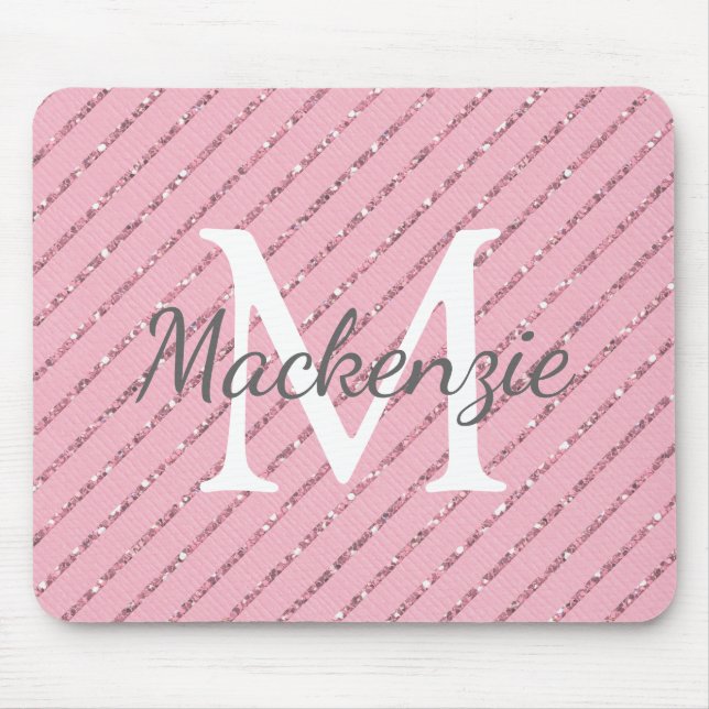 Mousepad Glitter Rosa Brilhante Brilhante Monograma (Frente)