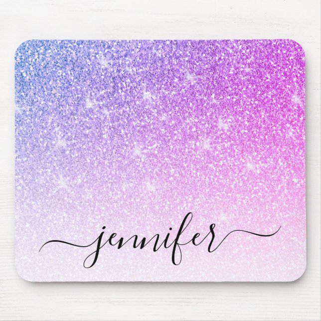 Mousepad Glitter Rosa Púrpura Esmaga Seu Nome (Frente)