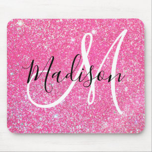 Mousepad Glitter Rosa Quente Brilhante Brilha Nome do Monog