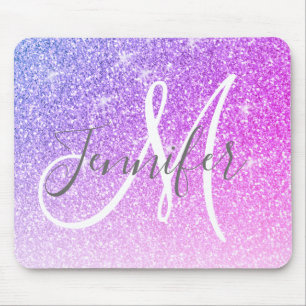 Mousepad Glitter Roxo Rosa Brilhante Brilha Nome do Monogra