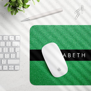 Mousepad Glitter Verde, Fundo Glitter, Seu Nome