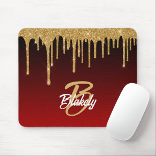 Mousepad Glitter Vermelho Dourado Monograma Brilhante Girin