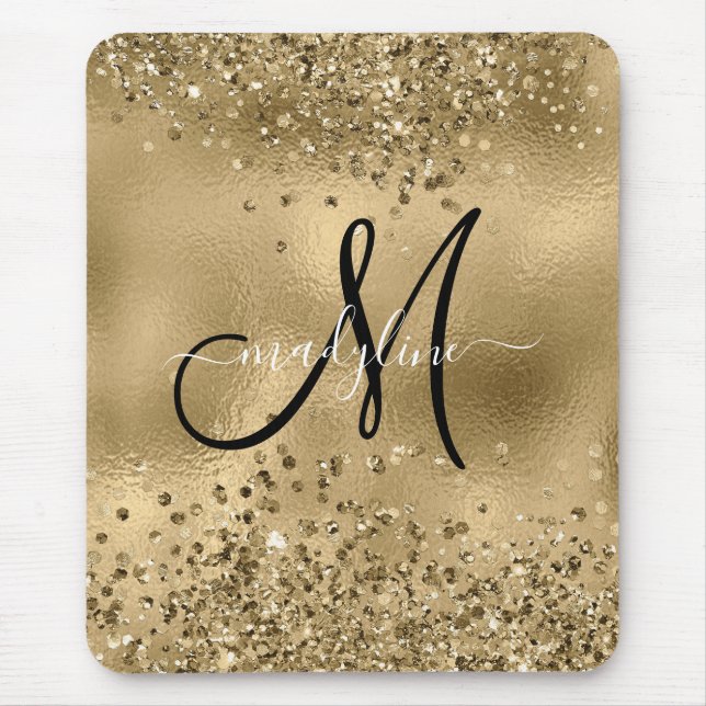 Mousepad Glitters Dourados Chic - Nome do Monograma (Frente)