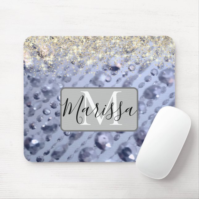 Mousepad Glittery Blue Monograma de Miçangas (Com mouse)