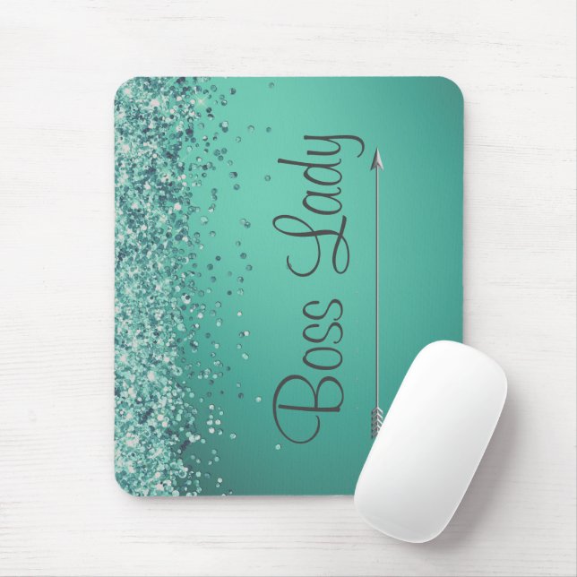 Mousepad Glittery Chic Turquiose Personalizada Lady Chefe (Com mouse)
