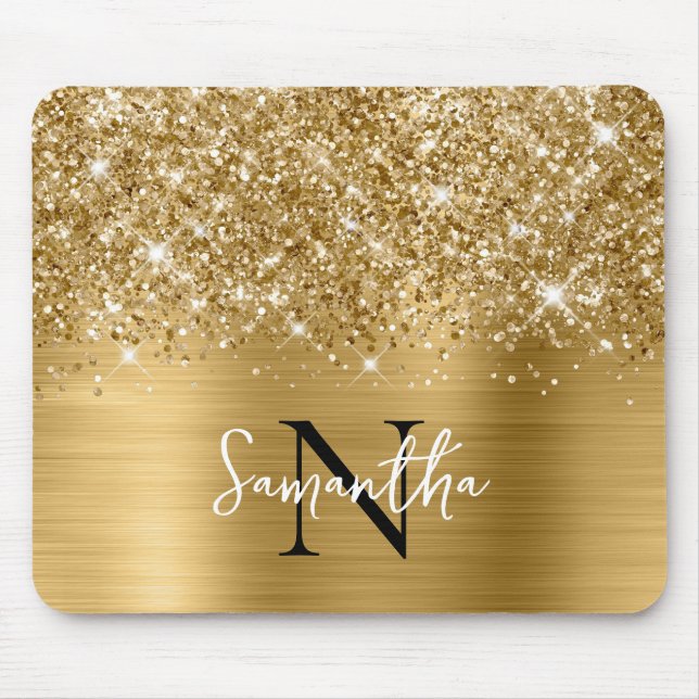 Mousepad Glittery Dourada Glam Monograma (Frente)