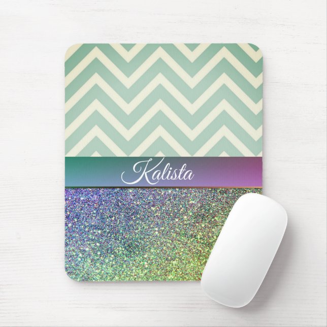 Mousepad Glittery Green and Purple Chevron (Com mouse)