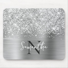 Mousepad Glittery Silver Cinza Glam Monograma