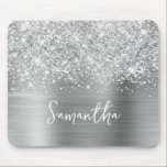 Mousepad Glittery Silver Glam Name<br><div class="desc">Personalize o script de estilo manuscrito moderno para criar seu próprio mouse pad. Adicione uma inicial de monograma para criar uma combinação inicial de nome. Menina,  brilho prateado e arte digital de folha metálica que vai impressão como uma foto na sua design.</div>