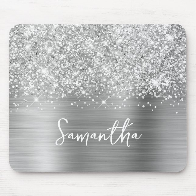 Mousepad Glittery Silver Glam Name (Frente)