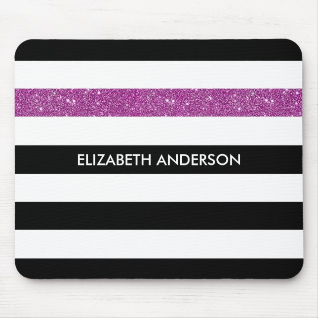 Mousepad Glitz Roxo e Nome Modernos de Black Stripes FAUX (Frente)