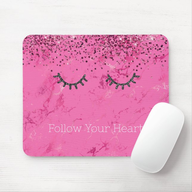 Mousepad Glitzy Black Eyelashes Rosa Marble Glitz (Com mouse)