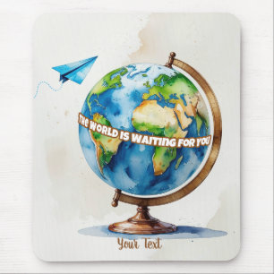 Mousepad Globe de aquarelas e Design de avião de papel