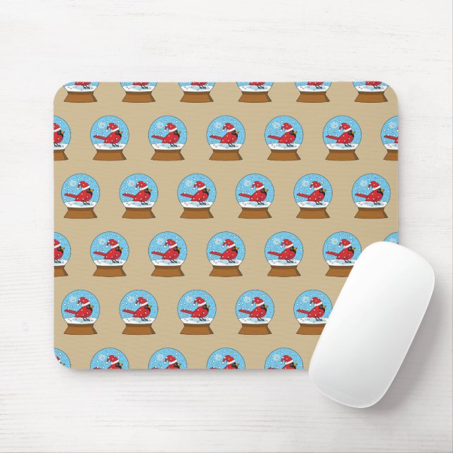 Mousepad Globo de Neve com Cardeal Vermelho Bonito (Com mouse)