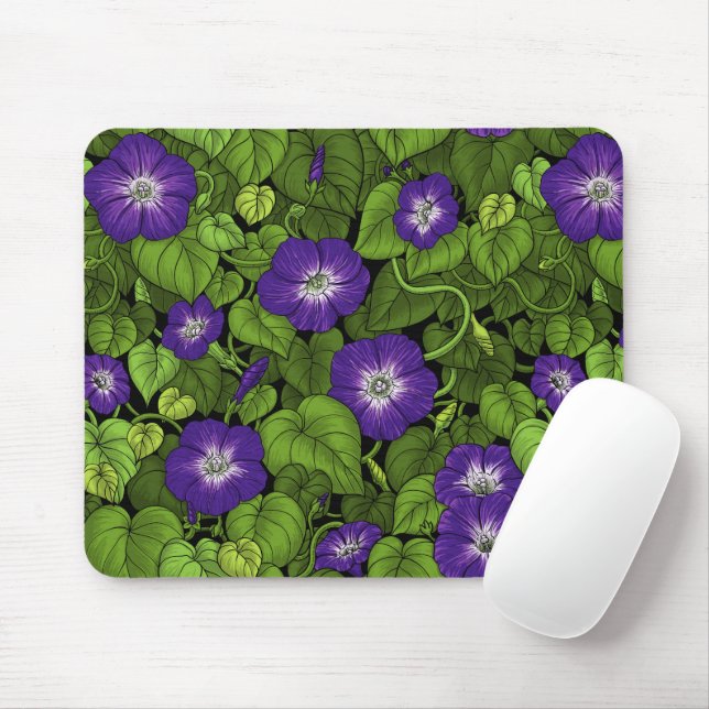 Mousepad Glória-da-manhã em roxo e verde (Com mouse)
