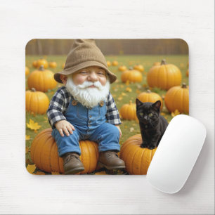 Mousepad Gnome Farmer em uma Abóbora de outono