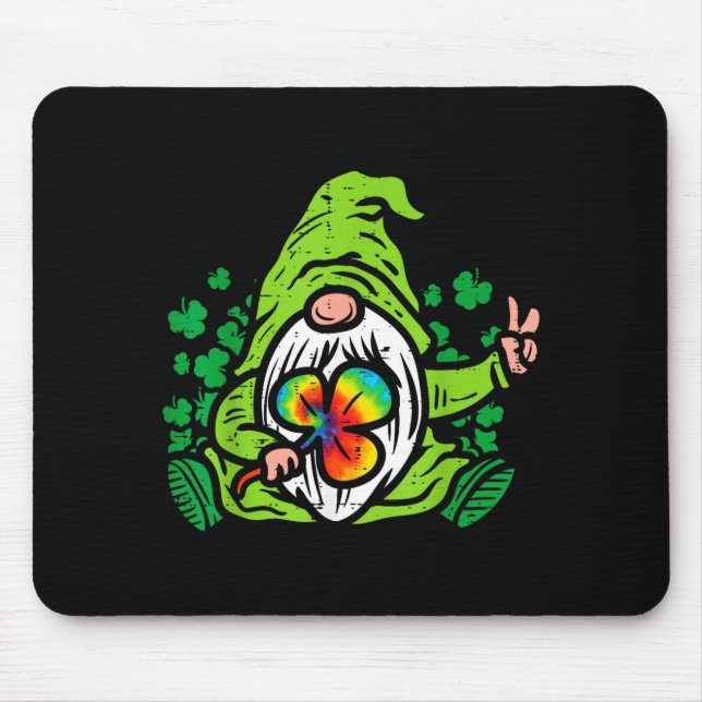Mousepad Gnome Tie Dye Shamrock Clover St Patricks Day Hipe (Frente)