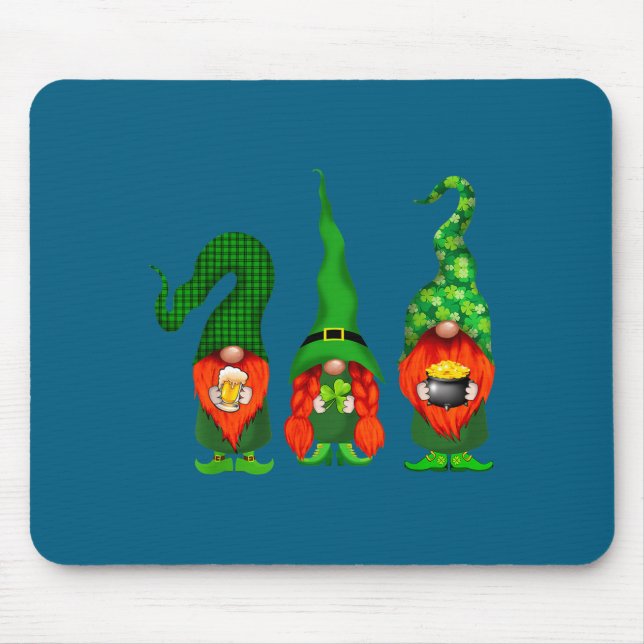 Mousepad Gnomes Leprechaun St Patricks Day Beer Clover Iri- (Frente)