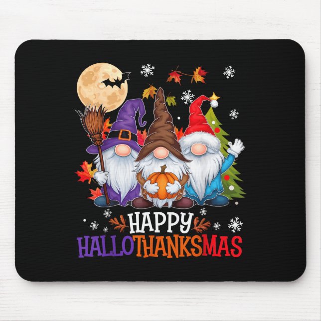 Mousepad Gnomes Lover Halloween Merry Christmas Happy Hallo (Frente)