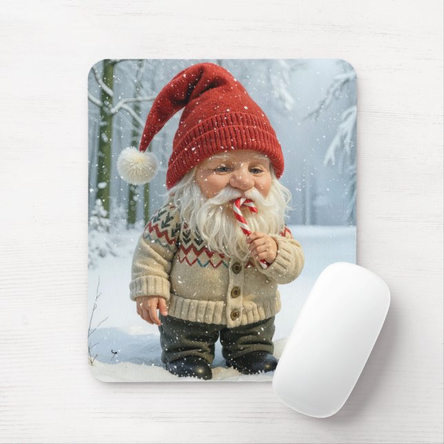 Mousepad Gnomo De Natal Em Flocos De Neve Com Canas Doces (Com mouse)