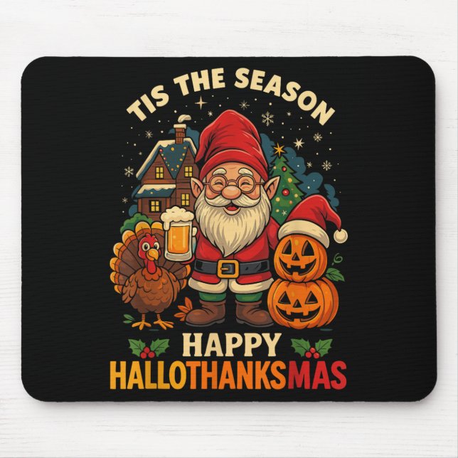 Mousepad Gnomo Happy Hallothanksmas Shirt Halloween Thankg (Frente)