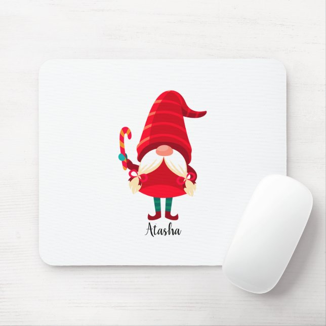 Mousepad Gnomo Natal Segurando Uma Canela De Doces (Com mouse)