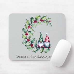 Mousepad Gnomos de Natal em Aquarela Sentados em Galho de A
