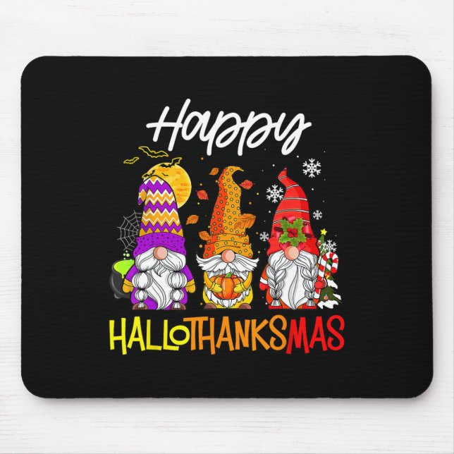 Mousepad Gnomos Hallothanksmas Halloween Ação de Graças Chr (Frente)
