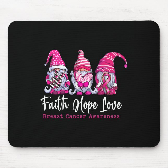 Mousepad Gnomos Pink Warrior Faith Hope ama Cancer (Frente)