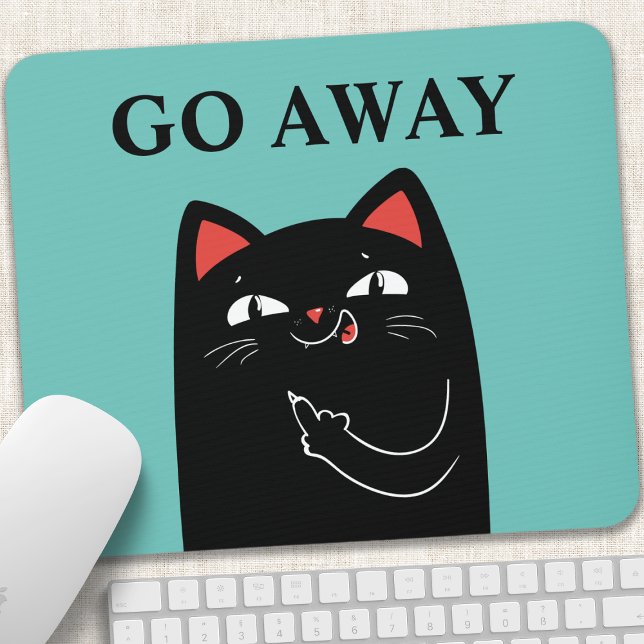 Mousepad Go Away Middle Finger Black Cat Funny (Criador carregado)